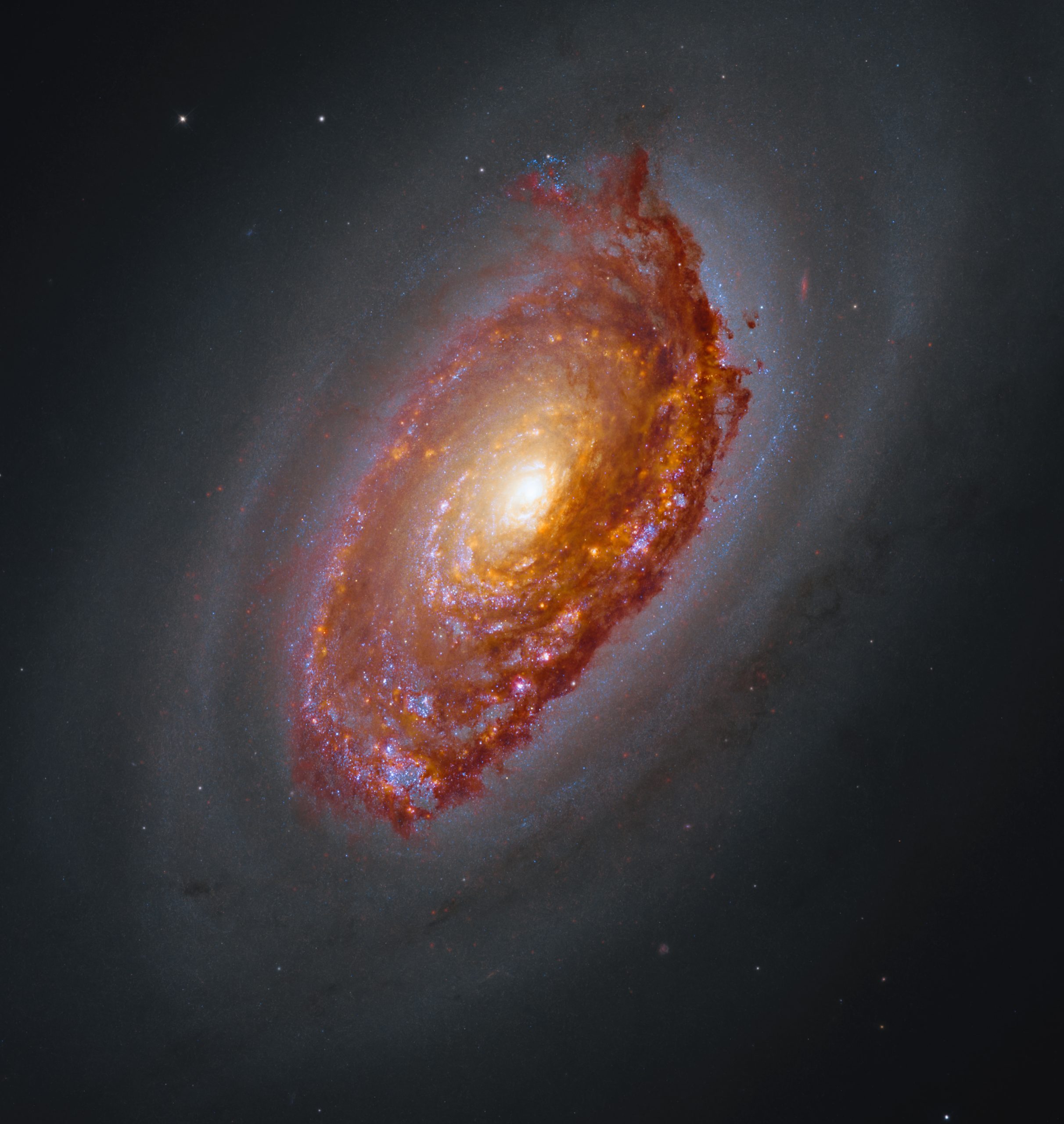 Black Eye Galaxy – Easily identified by the spectacular band of dark dust that partially obscures its bright core, Messier 64, or the Black Eye Galaxy, is characterized by its bizarre internal motion.