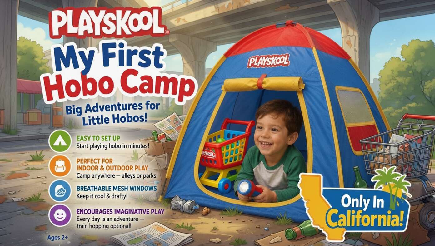 Playskool Introduces ‘My First Hobo Camp’ For California Children #BabylonBee – U.S. — Toy manufacturer Playskool unveiled its latest educational playset this week called "My First Hobo Camp", with the toy designed to help California children develop the practical life skills they would need for adulthood in the Golden State.