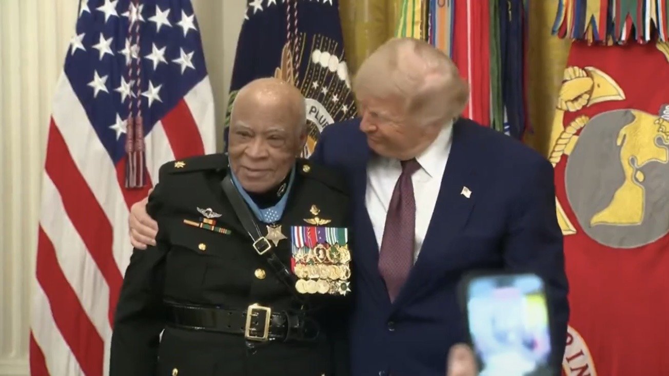 Watch: Trump Physically Supports Marine Maj. James Capers, 88, Before Awarding the Unkillable Vietnam Vet the Congressional Medal of Honor – Conservatives by temperament only reluctantly admit that anything, anywhere, has ever improved.
The post Watch: Trump Physically Supports Marine Maj. James Capers, 88, Before Awarding the Unkillable Vietnam Vet the Congressional Medal of Honor appeared first on The Gateway Pundit. Watch: Trump Physically Supports Marine Maj. James Capers, 88, Before Awarding the Unkillable Vietnam Vet the Congressional Medal of Honor – Conservatives by temperament only reluctantly admit that anything, anywhere, has ever improved.
The post Watch: Trump Physically Supports Marine Maj. James Capers, 88, Before Awarding the Unkillable Vietnam Vet the Congressional Medal of Honor appeared first on The Gateway Pundit.