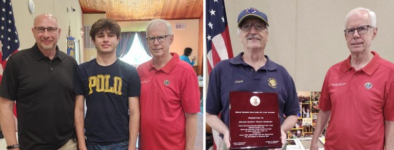 St. Jude Knights host breakfast, celebrate leadership, welcome new member #Catholic – The St. Jude Knights of Columbus Council 9914 of Hopatcong, N.J., held a Father’s Day All You Can Eat Breakfast on June 21. The crew was “many and ready” and, along with a meal, provided an opportunity for parishioners to treat the fathers in their lives — and themselves — to a great breakfast.
Grand Knight Frank Wimbush, who was awarded the Gene Baker Culture of Life Award at the N.J. State Council Convention in May, was recognized during the breakfast along with many of the good works the council does in a display set up for the event. Wimbush is pictured below right with District Deputy Michael Spiecker.
Another highlight of the breakfast was a young man who came with his father, a Council 9914 Brother Knight, and decided to join. Giancarlo Kestenholz comes from a long line of Catholic men in his family who answered the call and is now a fourth-generation Knight. Pictured below left with Giancarlo are his father, Al Kestenholz, and District Deputy Mike Spiecker.
Click here to subscribe to our weekly newsletter. St. Jude Knights host breakfast, celebrate leadership, welcome new member #Catholic – The St. Jude Knights of Columbus Council 9914 of Hopatcong, N.J., held a Father’s Day All You Can Eat Breakfast on June 21. The crew was “many and ready” and, along with a meal, provided an opportunity for parishioners to treat the fathers in their lives — and themselves — to a great breakfast.
Grand Knight Frank Wimbush, who was awarded the Gene Baker Culture of Life Award at the N.J. State Council Convention in May, was recognized during the breakfast along with many of the good works the council does in a display set up for the event. Wimbush is pictured below right with District Deputy Michael Spiecker.
Another highlight of the breakfast was a young man who came with his father, a Council 9914 Brother Knight, and decided to join. Giancarlo Kestenholz comes from a long line of Catholic men in his family who answered the call and is now a fourth-generation Knight. Pictured below left with Giancarlo are his father, Al Kestenholz, and District Deputy Mike Spiecker.
Click here to subscribe to our weekly newsletter.