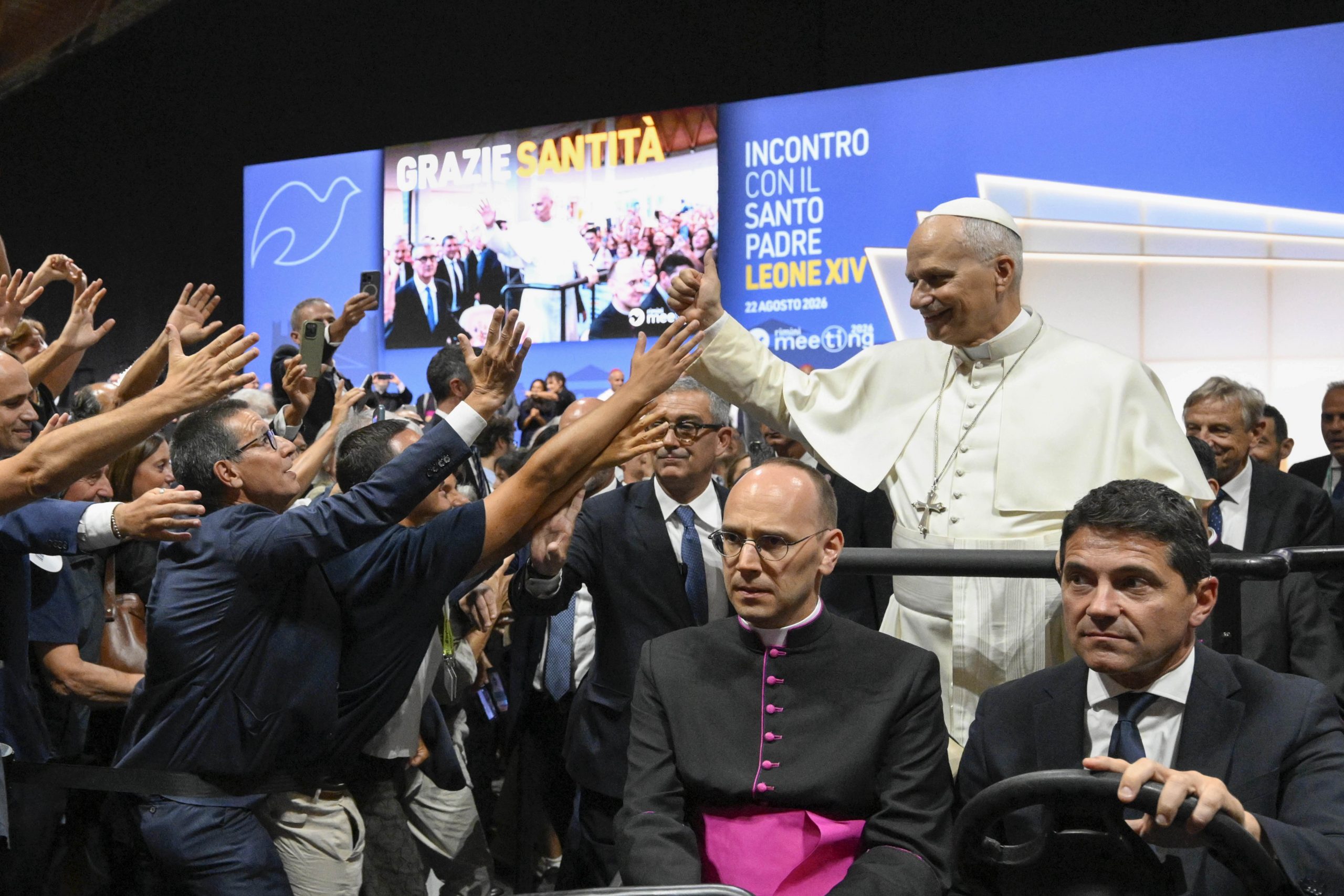 At friendship meeting in Italy, Pope Leo calls for fraternity: ‘Love is the law of life’ #Catholic Pope Leo XIV arrived in the Italian city of Rimini on Aug. 22 to visit the 47th Meeting for Friendship Among the Peoples, telling about 60,000 attendees that “love is the force that can transform the world.”Upon arrival after a brief visit to the country of San Marino, Leo addressed a spontaneous greeting to the people gathered in the auditorium, expressing his joy and pointing out that “the loudest applause should be for Jesus Christ.”
 
 Pope Leo XIV greets attendees at the 47th Meeting for Friendship Among the Peoples in Rimini, Italy, Aug. 22, 2026. | Credit: Vatican Media
 
 “Our hearts, so big and capable of loving, should never be closed. Letʼs find the way together to build a world of peace and love,” he said.In his speech to the gathering, Pope Leo recounted the teachings of his immediate predecessors on social friendship, fraternity and union, highlighting the value of Riminiʼs meeting to achieve these ideals. The annual event is hosted by the international organization Communion and Liberation. He assured the assembly that “in recognizing our dignity as children of God, we come into contact with what originally unites human beings, beyond all diversity, separation or conflict.”“We can identify with each other, listen to each other and establish friendship, between individuals and, therefore, also between peoples. Before borders, definitions and institutions, there are always people,” he added.Reflecting on the pastoral constitution Gaudium et spes of the Second Vatican Council, Pope Leo did not hesitate to affirm that “it is a time of responsibility” among men and that it is love that is the foundation of a fraternal society.“Following Jesus Christ after the tragedies and the new beginnings of the twentieth century implies, in fact, a clear awareness: Evil is not fought with evil. As in heaven, as on earth, love is the law of life, the method of redemption of the crucified Messiah,” he said.“Faced with the false realism that rearms minds, words and nations, the current Catholic culture must counteract the realism of mercy, which maintains that enemies cannot exist and that everyone, even adversaries, are brothers to whom they look into the eyes and receive with sincerity,” he added.Addressing especially young people, Leo told them that they “are a sign that the future is a promise, not a threat” and witnesses of a love that “continues to inspire hope.”“Love moves, drives, awakens from lethargy, inspires new vocations and calls us to take risks. Get involved! Open up to true universality, expanding your ties beyond any too close affiliation,” he said."In every corner of the world, especially in the margins and among those who suffer, you will find those willing to build the civilization of love. Do not allow anyone to belittle this word, which is the very name of God: 'God is love,'" said the Holy Father.“In love, there is never coercion or indoctrination; there is never seduction, deception or manipulation. Love resides only in freedom, in sincere exchange, in generous self-giving.”Finally, he invited young people to remain devoted to Christ to testify, without boasting, in the midst of todayʼs world."May the Holy Spirit instruct us in the practice of communion. That gives us pleasure for [the Holy Spirit], appreciation for him and hope in him. May he continue to guide us, dear brothers and sisters, with that love 'that moves the sun and the other stars'," he concluded.This story was originally published by ACI Prensa, EWTN News’ Spanish-language news partner. It has been translated and adapted by EWTN News English.